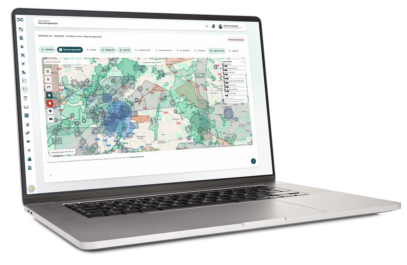 UAS operation planning in DRONCORE with airspace layers