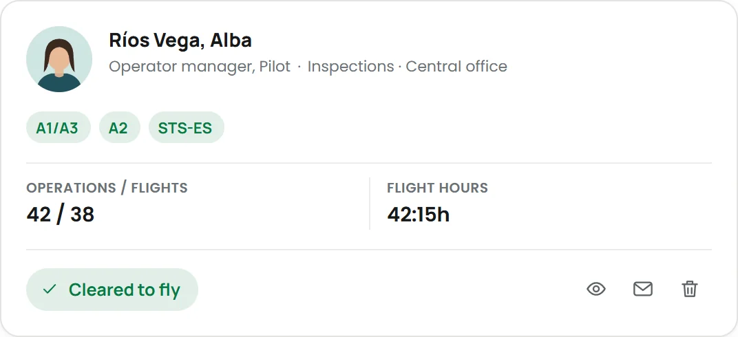 Pilot card with licences