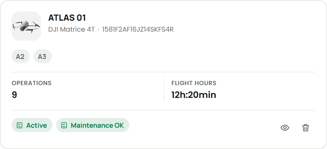 UAS card with serial number