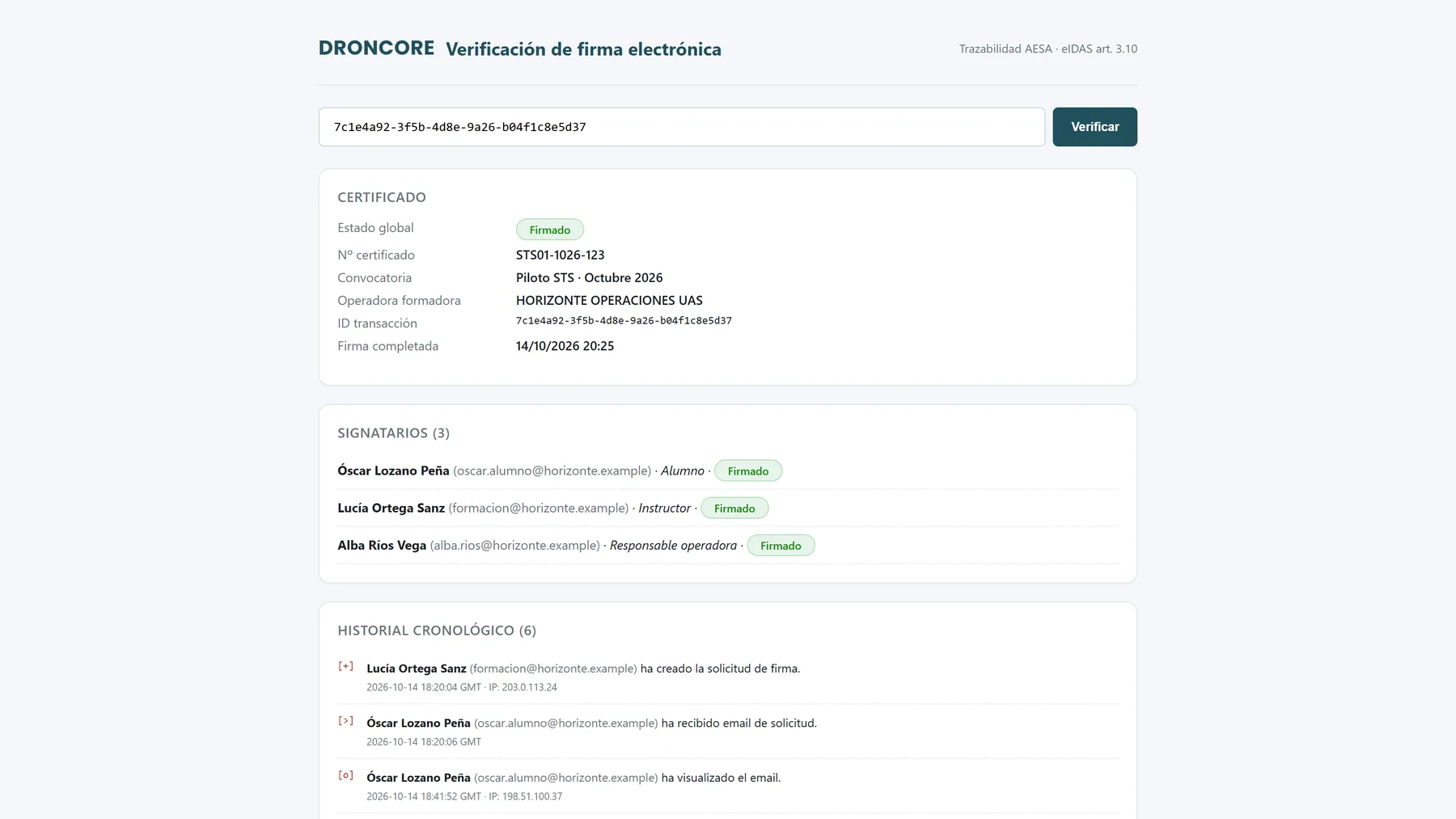 Verificación pública de un certificado