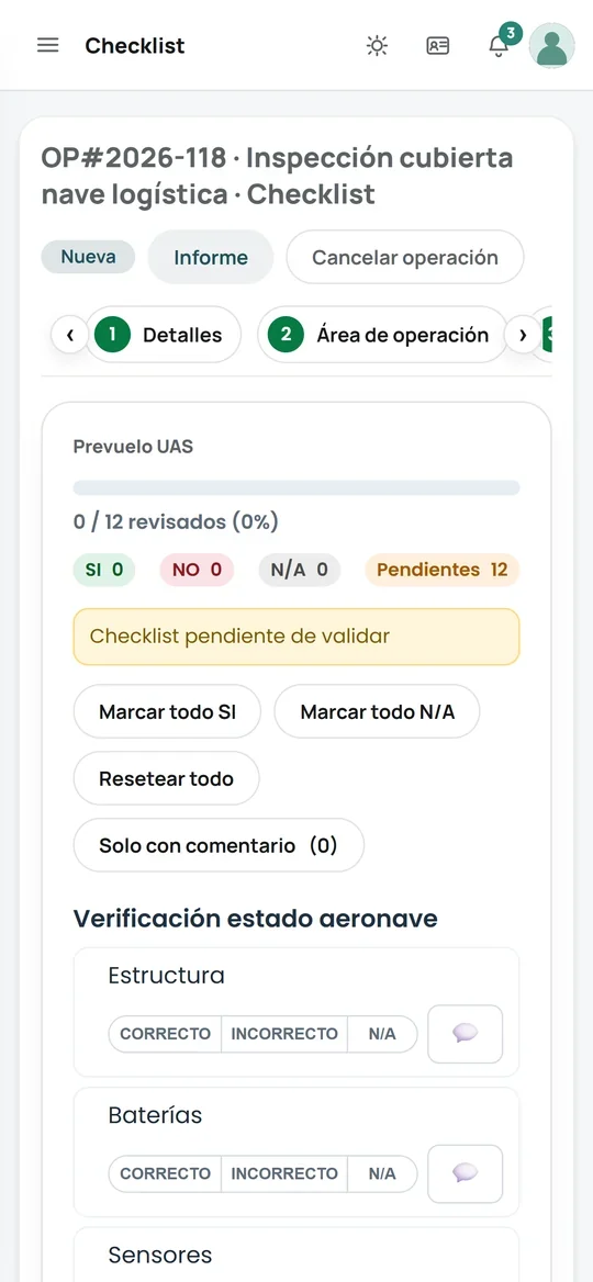 Checklist prevuelo en el móvil